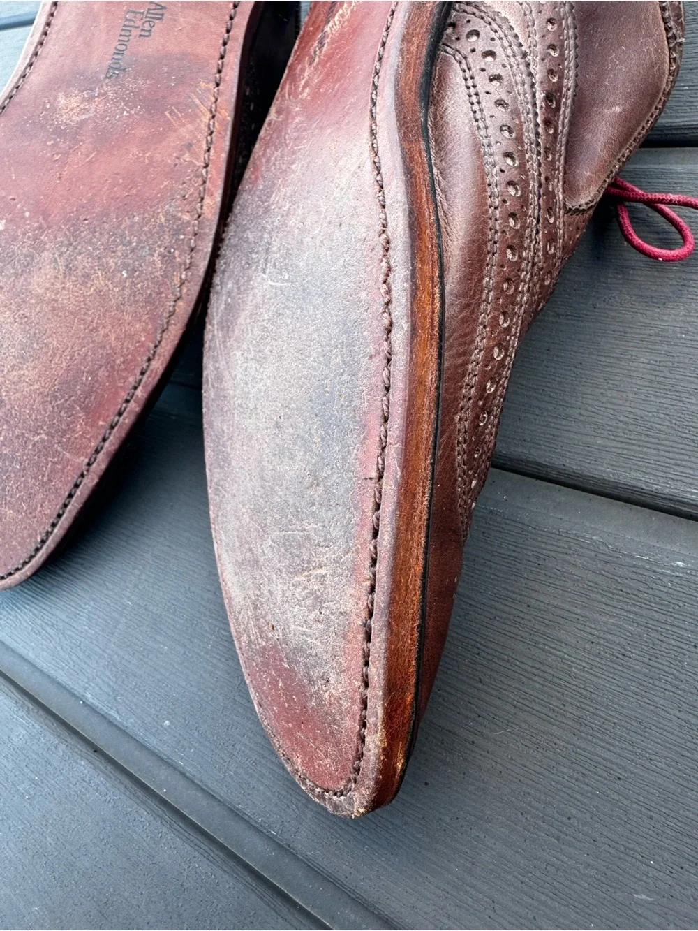 Allen Edmonds Brown Leather Wingtip Oxfords with Pink Laces